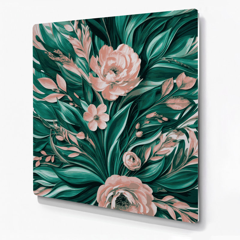 Abstrait floral vert 48, art mural en métal, H 32 po x l 32 po