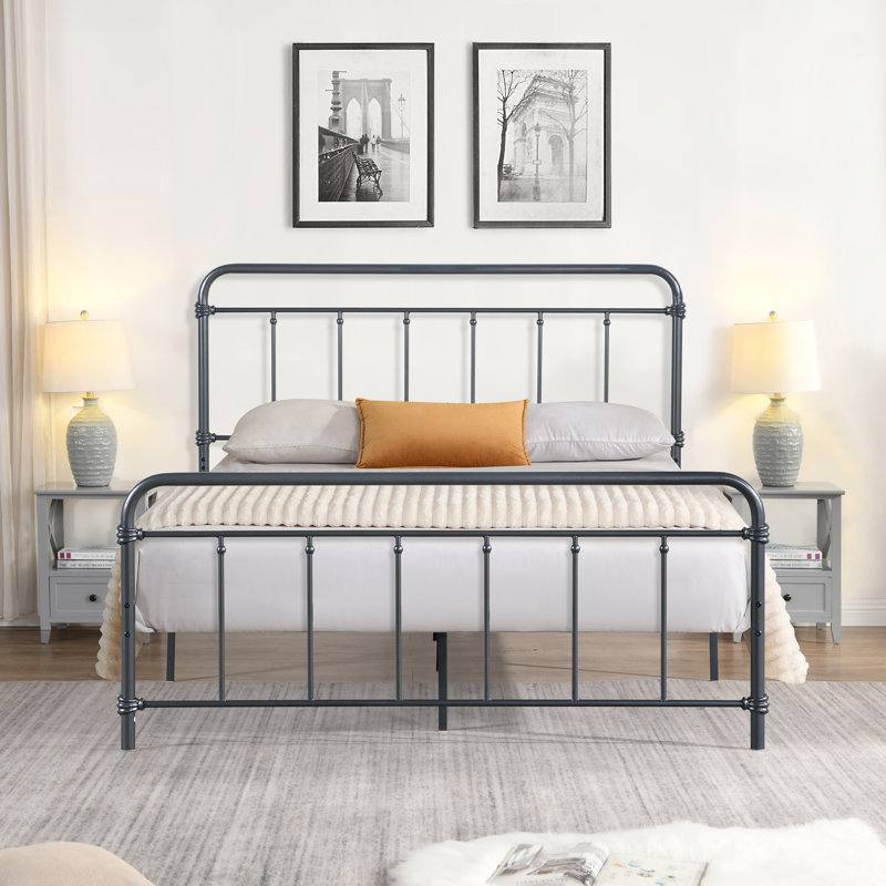 Justine Metal Slat Bed, Full/Double, Dark Gray