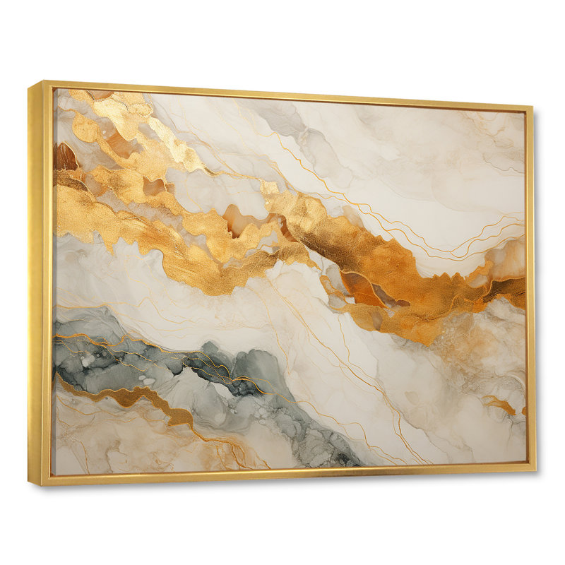 «Bold Beige and Gold Mountain Glacier I», reproduction d'art sur toile abstraite, Cadre flottant doré
