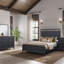 King Open Panel Bed With Elegant Peppercorn Finish And Stylish Channel Pattern, Perfect For Modern Bedrooms.