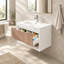 Meuble sous-vasque suspendu de 76 cm (30 po) seulement, meuble-lavabo mural moderne en MDF avec tiroir cannelé et étagère ouverte, blanc/chêne