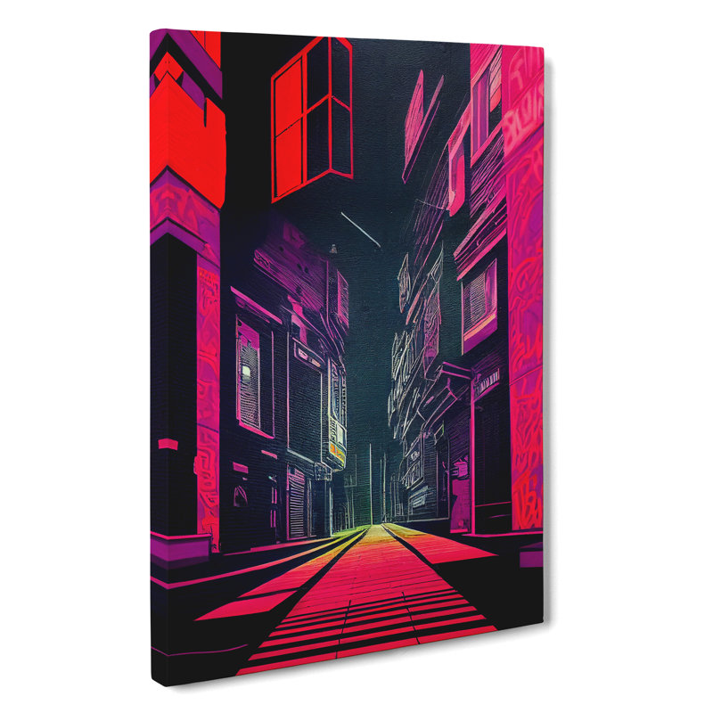 Neon City Architecture - Wrapped Canvas Print, 76cm H x 50cm W x 3cm D
