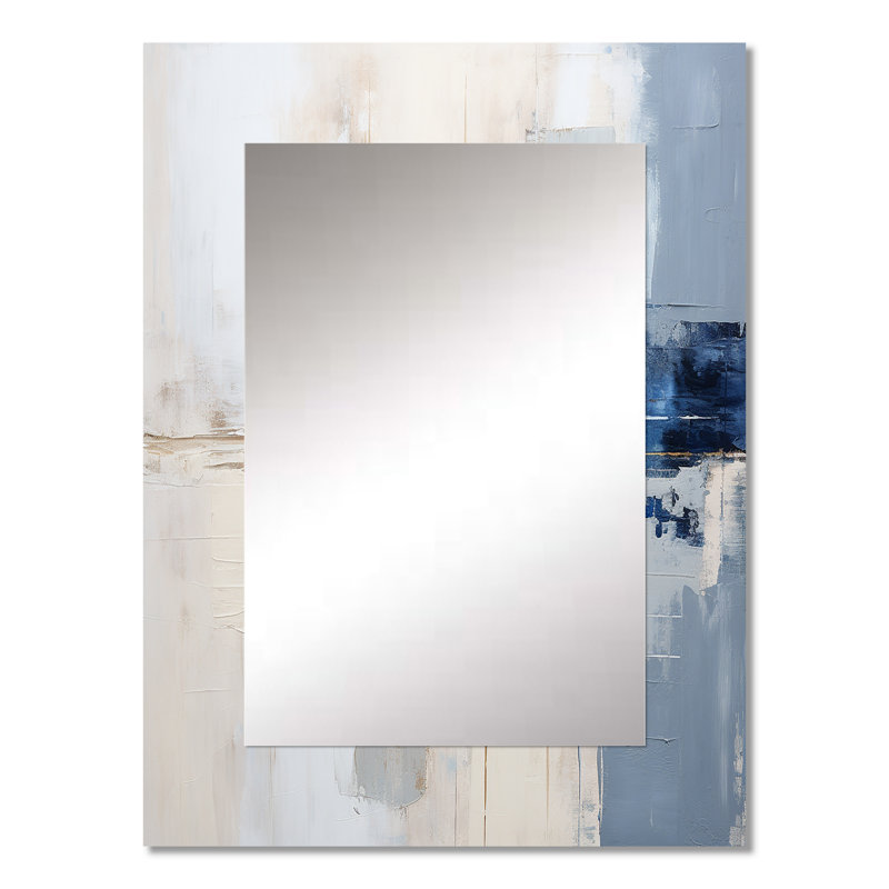 White And Blue Paint Fusion - Abstract Painting Wall Mirror, Modern Decorative Mirror, Printed Metal Art, 32" x 24"
