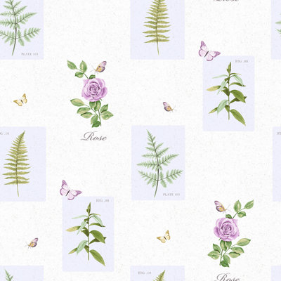 Country Cottage Rose Botanical Motif Design 33' L x 21" W Wallpaper Roll