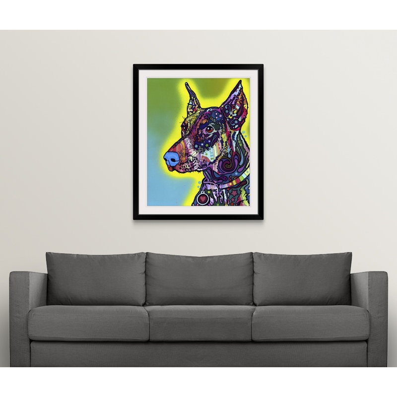 « doberman », impression, Cadre noir, H 32 po x l 27 po x P 1 po
