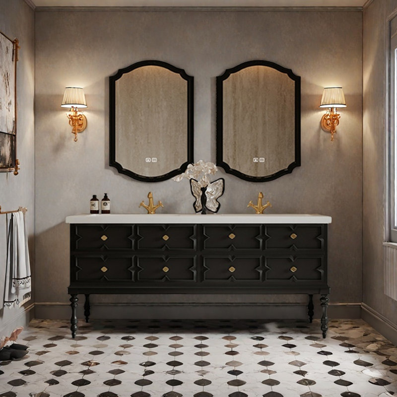 Armoire de salle de bain rétro française, H 32,3 po x l 78,7 po x P 21,6 po