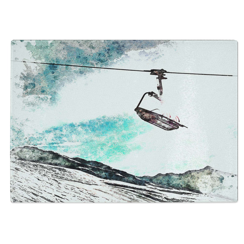 Tempered Glass Ski Lift in the Alps Chopping Board, 39 cm W x 28.5 cm L
