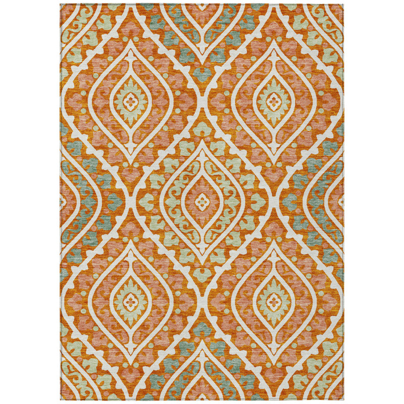 Tapis extérieur lavable à motif floral orange pêche / ivoire 3 pi x 5 pi
