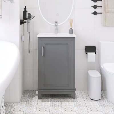 Petit meuble-lavabo sur pied 20 po avec lavabo en céramique blanc