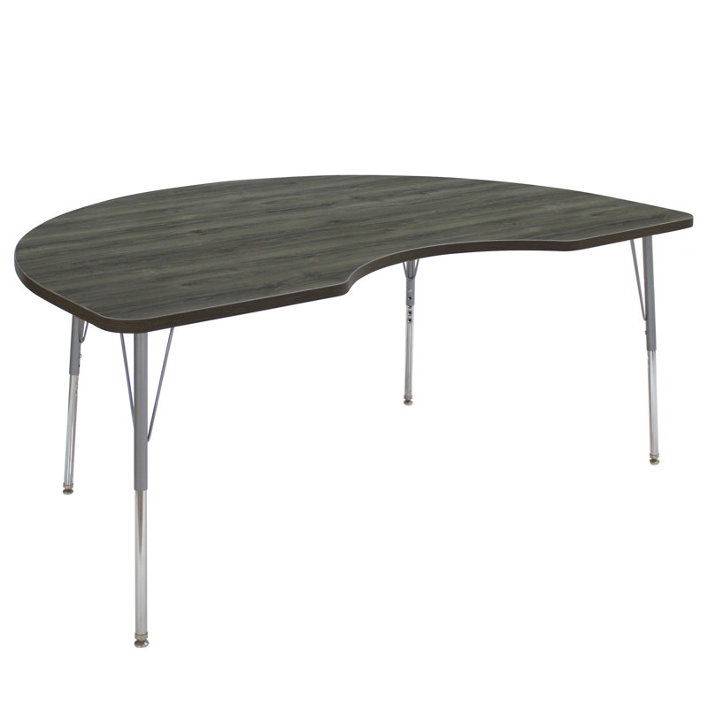 Table d'activité avec pieds réglables La Madera, Bois gris / argent, Roulement pivotant standard, Noir