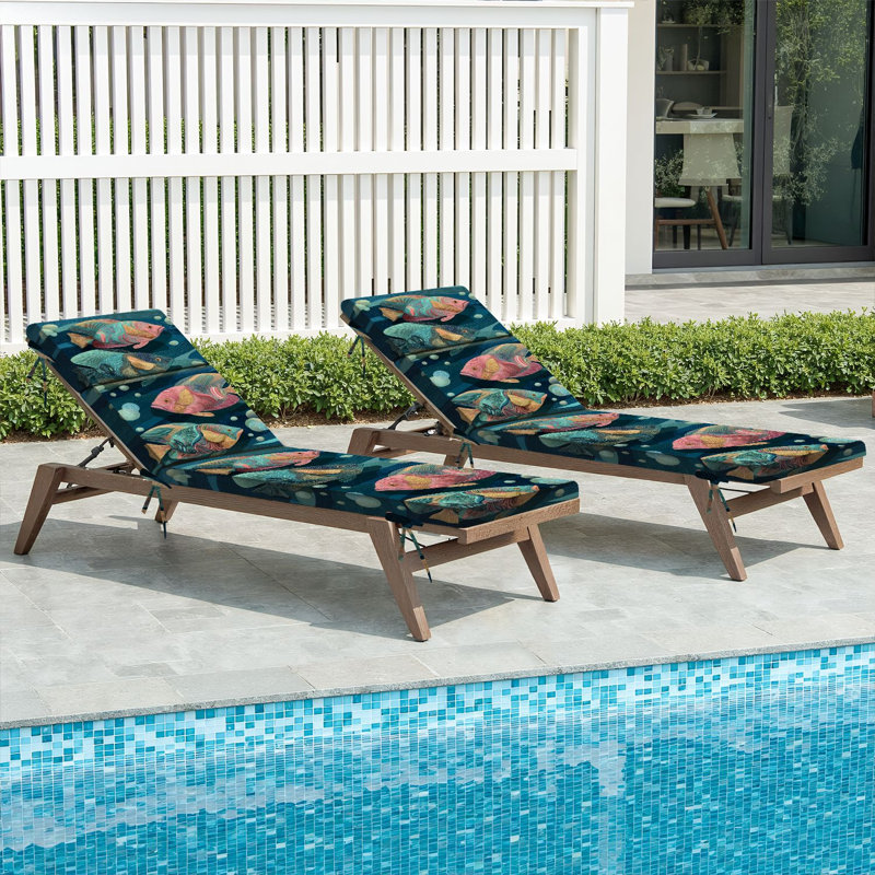  Outdoor Indoor 3'' Lounge Patio Cushion Seamless hand draw zentangle Exotic Fish Horizontal Water-Resistant Chaise Lounge Cushion for Chair Patio Furniture Seat Cushion