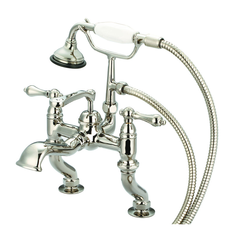 Stonington Deck Tub Spout, Lever Handles, Polished Nickel