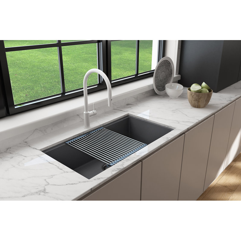 Baveno Lux 33'' L Double Basin Kitchen Sink, Concrete Gray