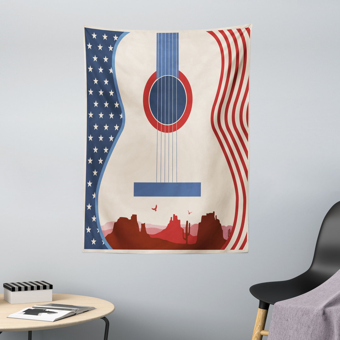 Wandteppich, Country-Musik Gitarre, amerikanisch, Creme Rot Blau