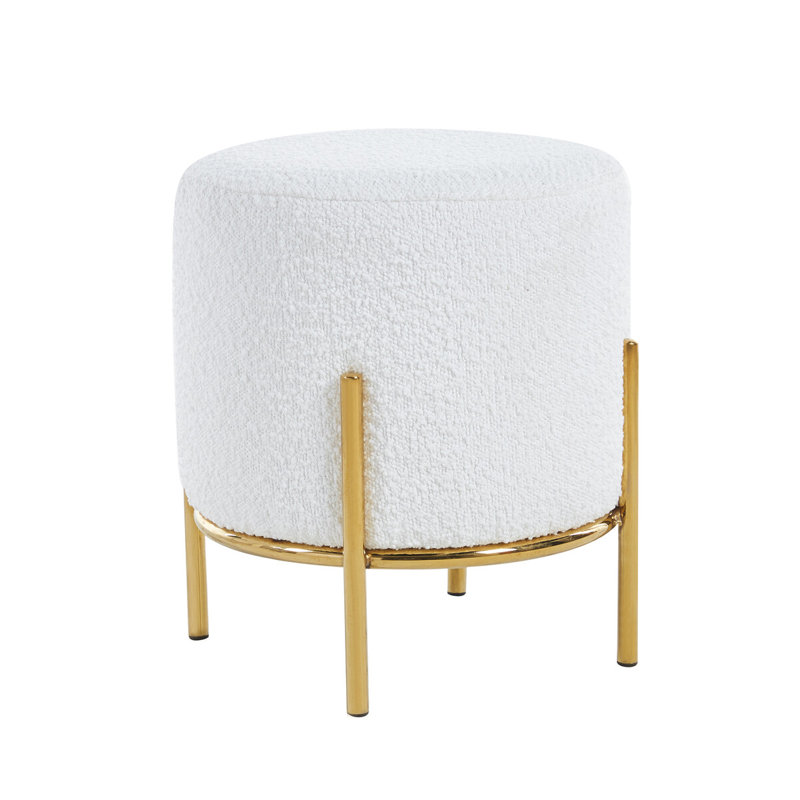 Wigburg 35cm Wide Round Footstool Ottoman, Gold, White