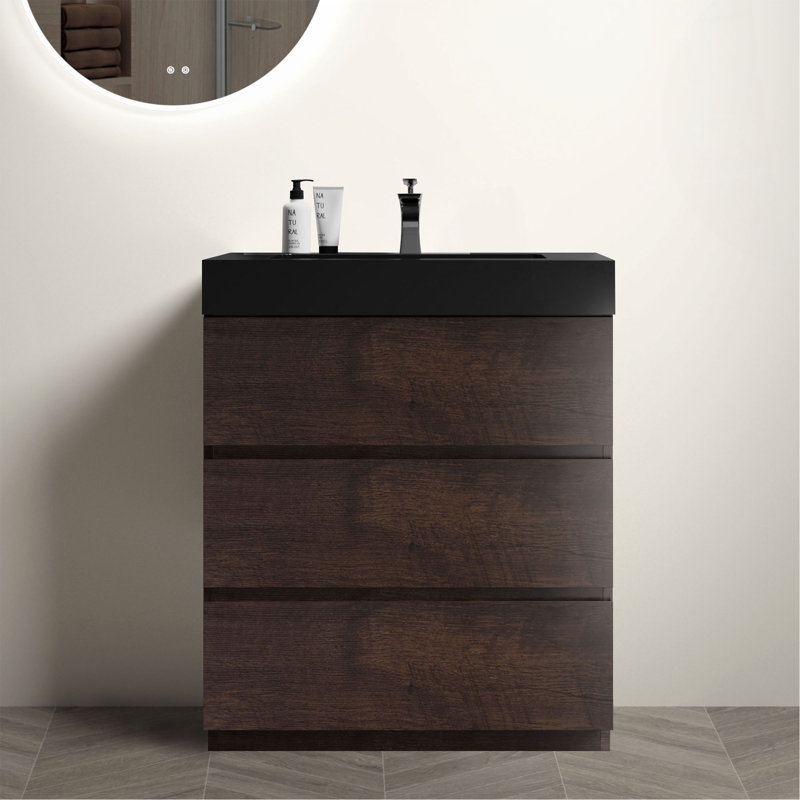 Meuble-lavabo autoportant en noyer de 30 po avec lavabo Alice, 30", Noir