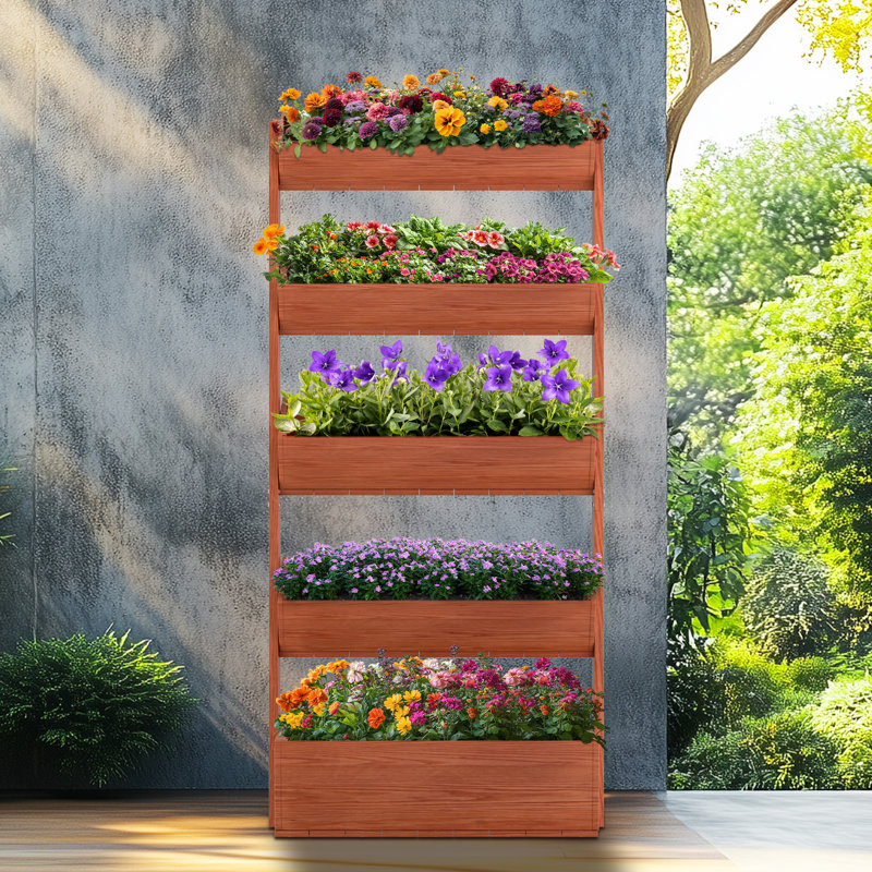 Shanitha Vertical Wooden Garden Bed, Freestanding Wood Plant Stand Flower Rack Wooden Planter Box Container