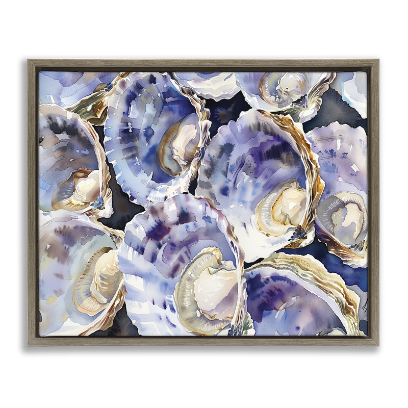 Cadre flottant maritime palourdes et huîtres, design par Heidi Kuntz, H 25 po x l 31 po, Cadre flottant orme Montalcino