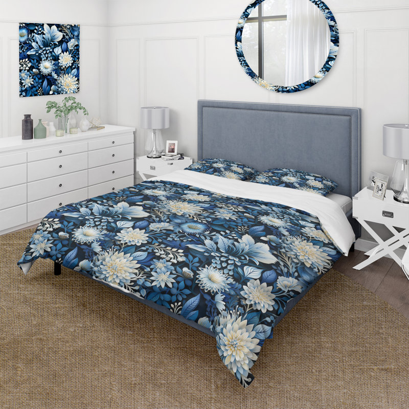 Literie russe, fleurs bleues et blanches I Bedding, Housse de couette simple + 1 taie décorative stan