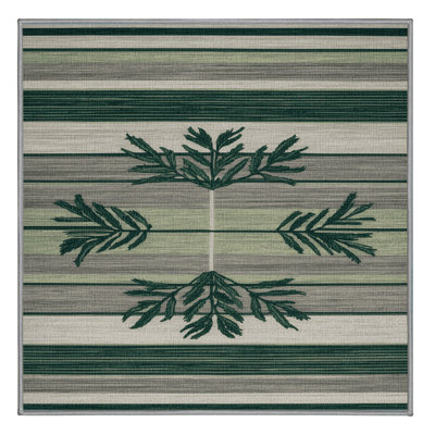 Washable Eucalyptus Light Gray Striped Area Rug