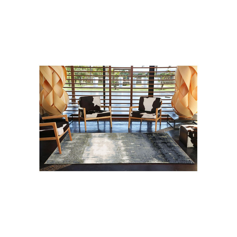 Tapis bleu délavé à motif abstrait et créatif, Carré 3 pi 3 po