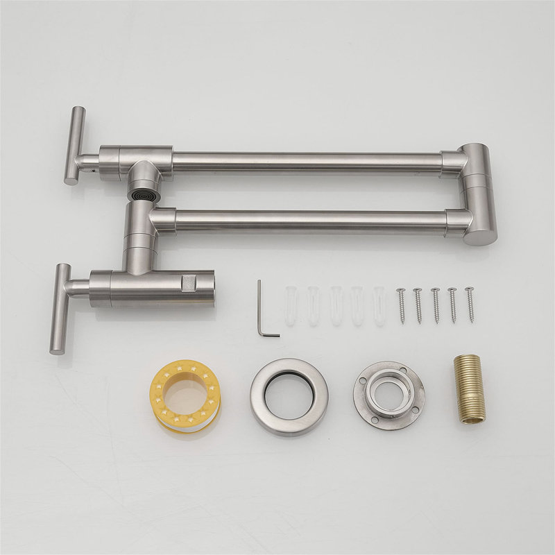 Wall Mounted Pot Filler Faucet With Double Joint Swing Arms Single Hole Folding Kitchen Faucet Stainless Steel Double Handle Kitchen Sink Faucets
