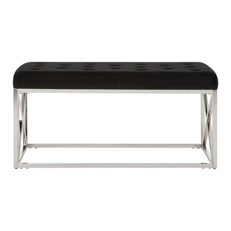 Anmol Velvet Upholstered Bench, Black, Silver