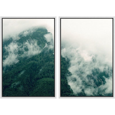 Misty Forest Landscape " Fog Over The Green Forest Valley Nature Rustic Landscape Print Decor " 2 - Pieces
