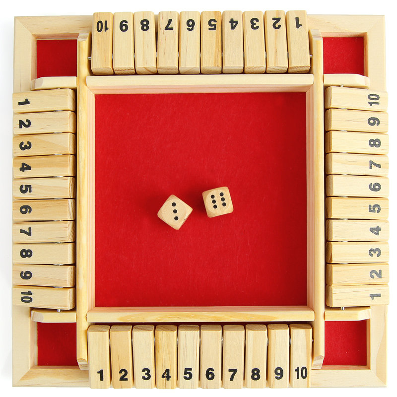 Shut The Box 4 Sided Wooden Board Strategy Game Learning Numbers 2-4 Players Classic Table Dice Game for Kids