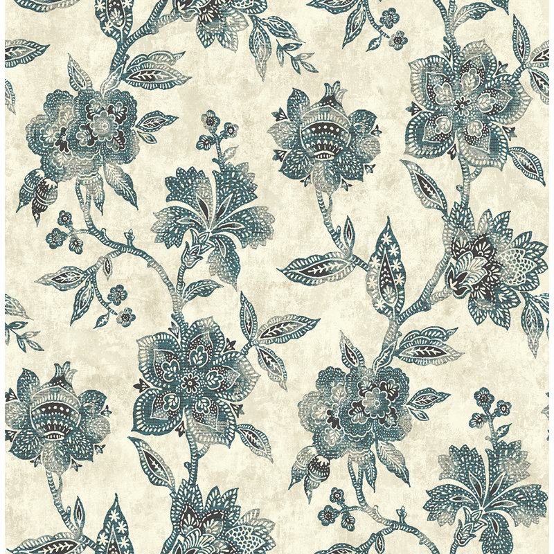 Rouleau de papier peint L 33 pi x l 20,5 po Menton Jacobean, L 33 po x l 20,5 po, Bleu sarcelle