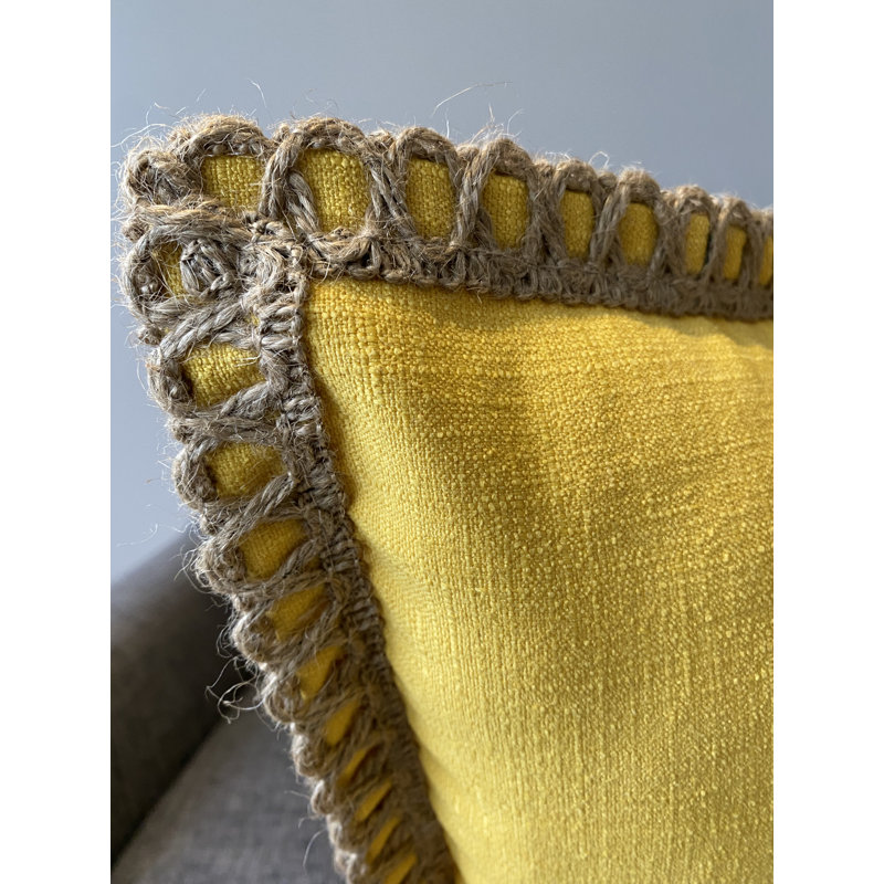 Coussin en jute avec insert ivoire, Jaune