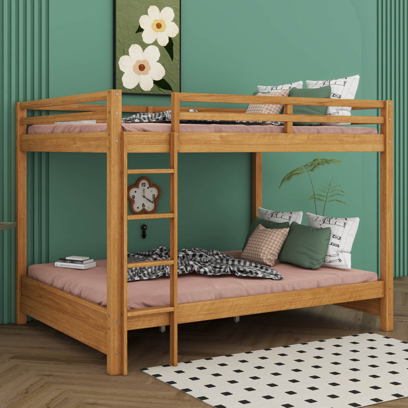 Lit superposé grand sur grand avec garde-corps et échelle encastrée, lit superposé en bois pour les adolescents et les adultes, aucun sommier nécessaire