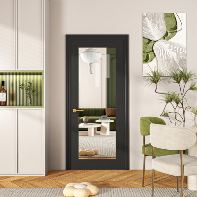 1 Lite Mirror Glass Black Pre-Finished Manufacture Wood Primed Interior Franch Doors Slab Without Installation Hardware Kit 30" x 80"