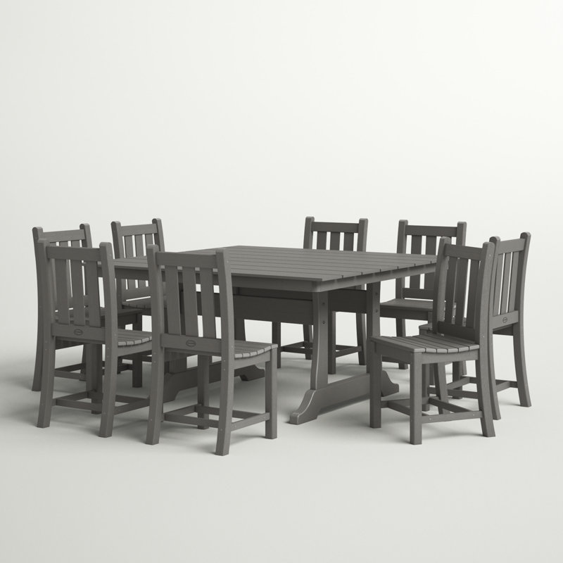 Traditional Garden 9-Piece Farmhouse Trestle Dining Set, Slate Gray