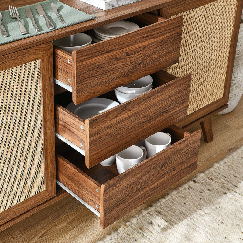 Soma 59" Walnut and Rattan Mid-Century Modern Sideboard