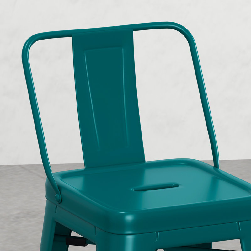 4 4 tabourets de comptoir en métal 24 po - look industriel avec croisillon bleu sarcelle - hauteur 24 po - bleu, style moderne, dossier incurvé pour plus de facilité, repose-pieds relaxant, conception stable