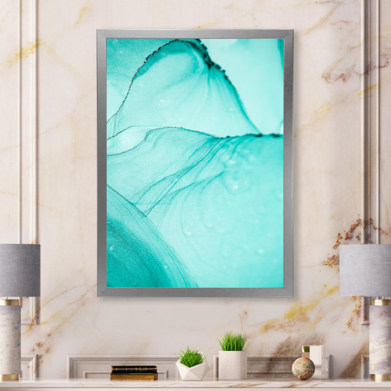 Luxueux marbre émeraude tourbillon, art mural moderne sur toile, Toile argentée avec cadre photo, H 24 po x l 36 po x P 1 po