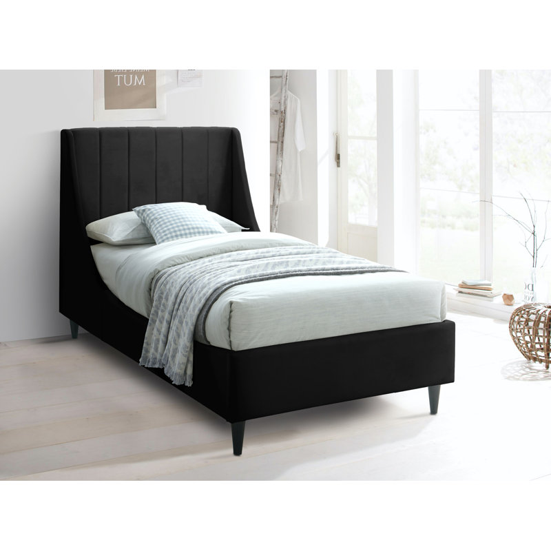 Eva Upholstered Low Profile Platform Bed, Twin, Black Velvet