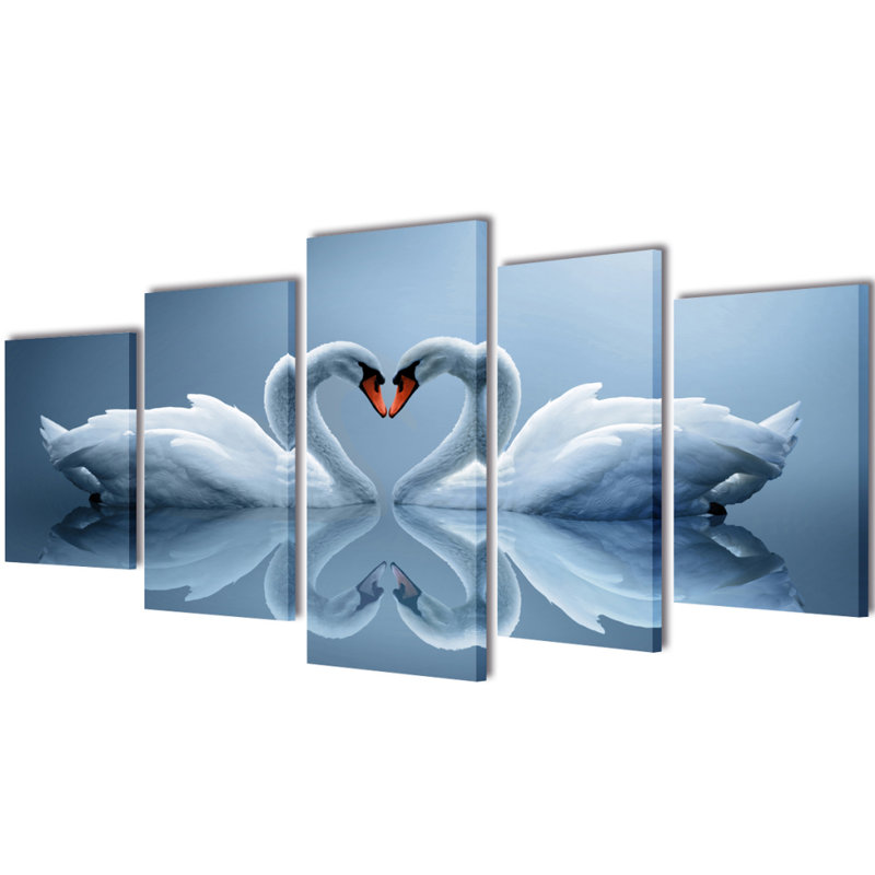 Swan - 5 Piece No Frame Print on Canvas, 100cm H x 200cm W x 1.8cm D