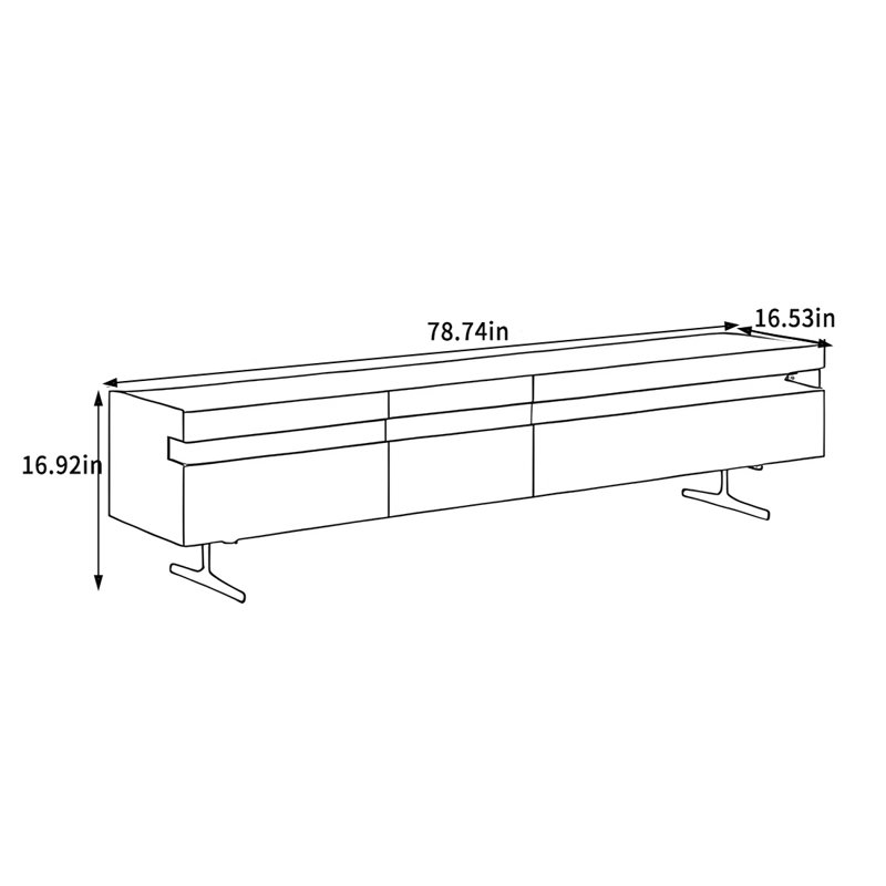Meuble télé noir avec meuble de rangement en bois massif, H 16,92 po x L 78,74 po x l 16,53 po