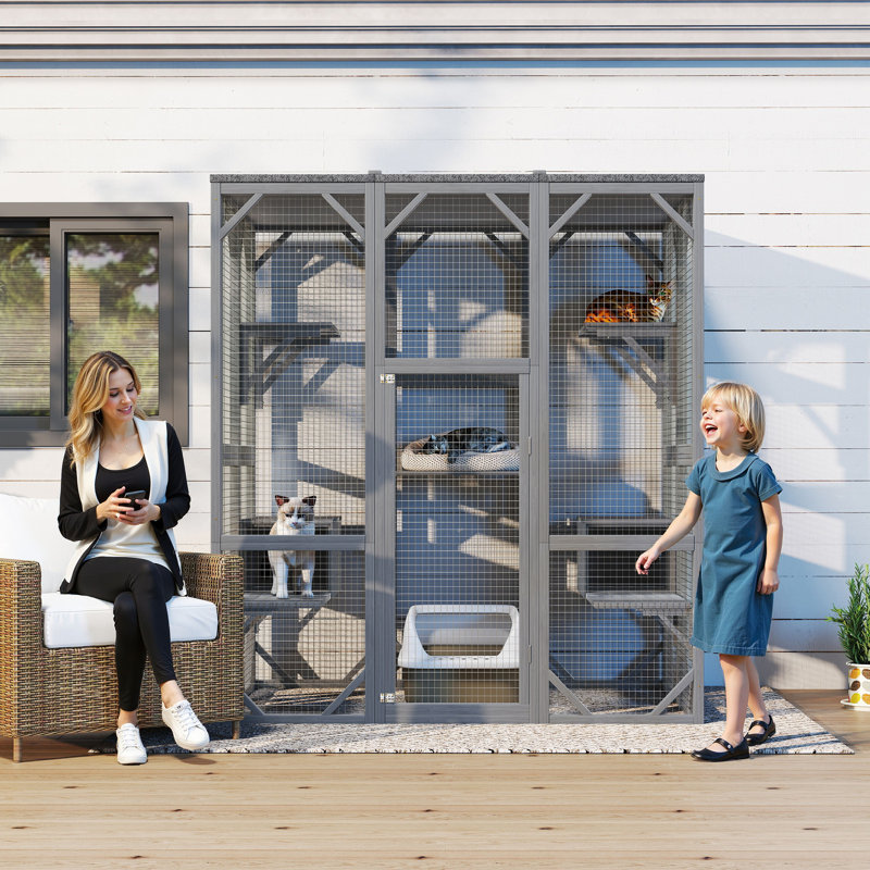 Cages et parcs pour chat en bois durable, conception moderne et spacieuse pour une utilisation extérieure