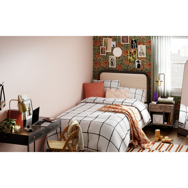 Twin White and Black Microfiber Geometric Duvet Cover Set