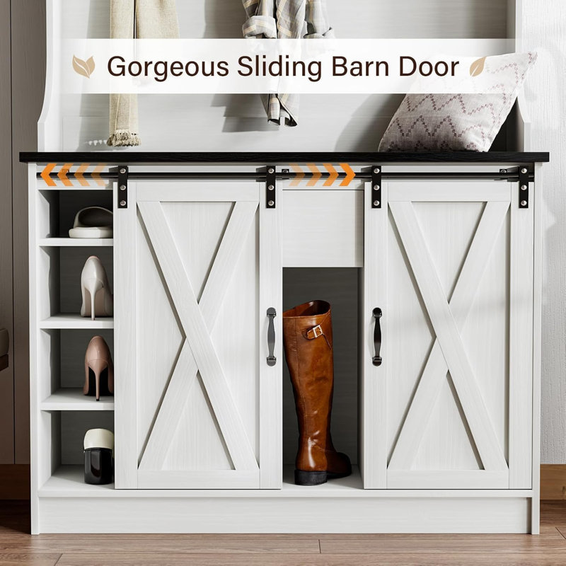 Gracie Oaks Farmhouse Hall Tree with Storage, 42 Inch Wide