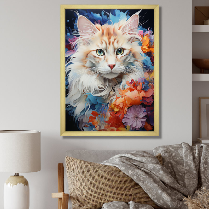 «Ragamuffin Radiance Multicolor Cat Collage», reproduction d'art mural, H 44 po x l 34 po x P 1,5 po, Cadre doré simple