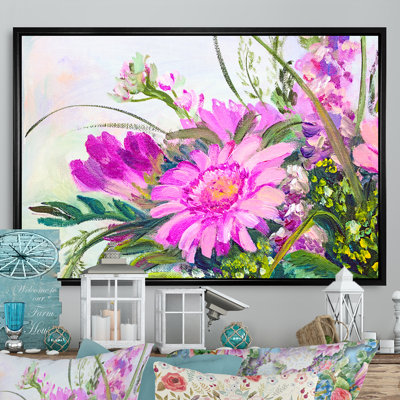 Fleurs d'été rétro mauves - reproduction sur toile