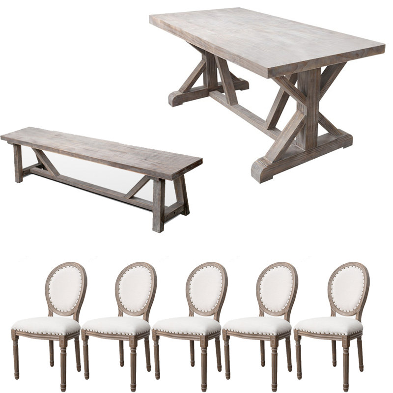 American style rectangular retro dining table set, 29.5"H x 78.7"L x 35.4"W