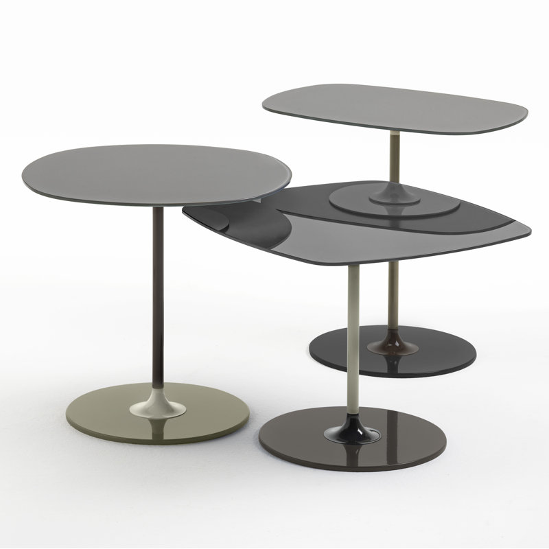 Thierry Glass End Table, Gray, 19.66" H x 19.66" W x 13" D