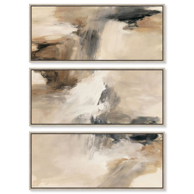 Ensemble de décoration murale bohème Desert Gale II sur toile encadrée par Art Remedy, cadre en chêne naturel, 48 x 20