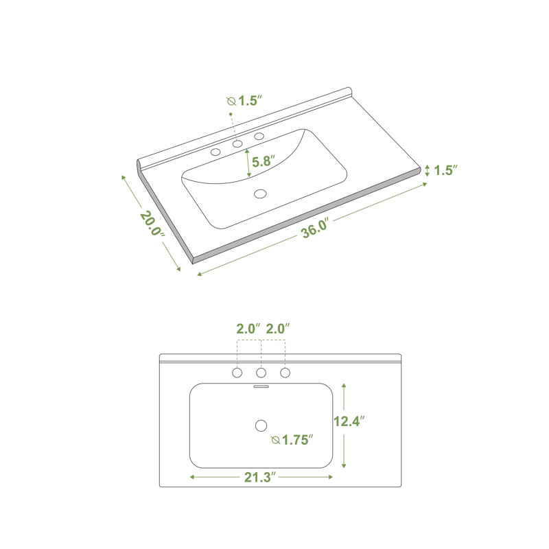 Lavabos rectangulaires pour lavabo de salle de bain de 36 pouces, lavabos de salle de bain rectangulaires modernes, lavabos de salle de bain en céramique de porcelaine. Blanc, l 36 po x P 20 po - Lavabo seulement!