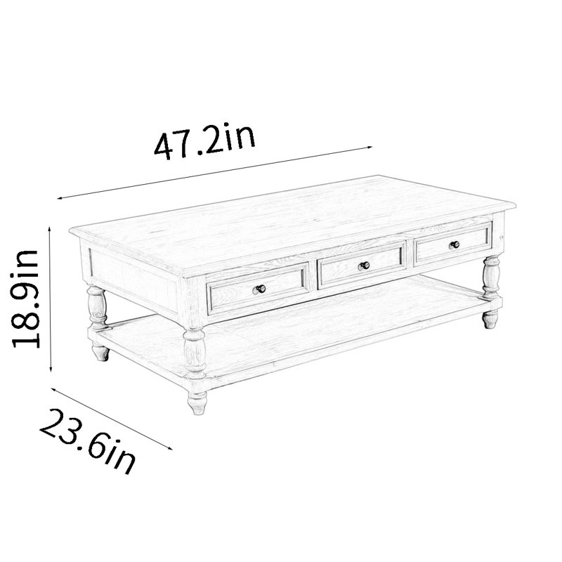 Table basse américaine simple, H 18,9 po x l 47,2 po x P 23,6 po